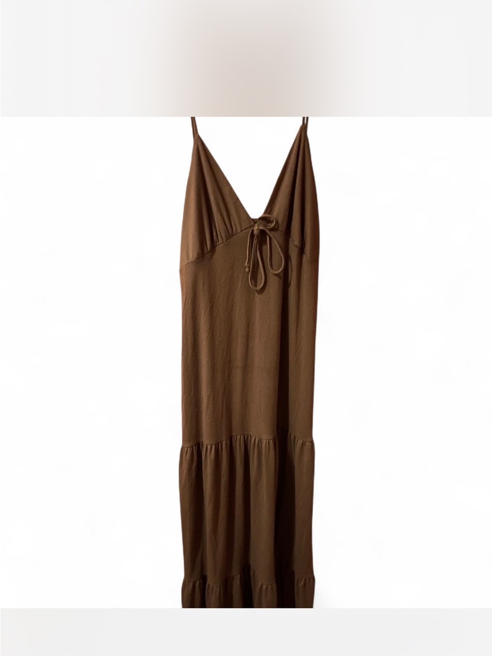 Brown Spaghetti Strap V-Neck Maxi Dress